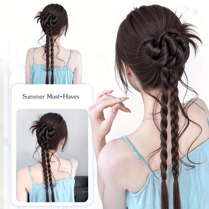 20 Inch Long Flower Bud Dragon Whisker Twisted Braid Ponytail Synthetic Claw Clip Flower Bud Twisted Braid