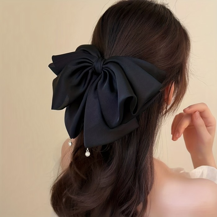 ✨High End Plastic Bead Satin Bow Hair Claw Perfect For Daily Commute And Multi Scene Wear