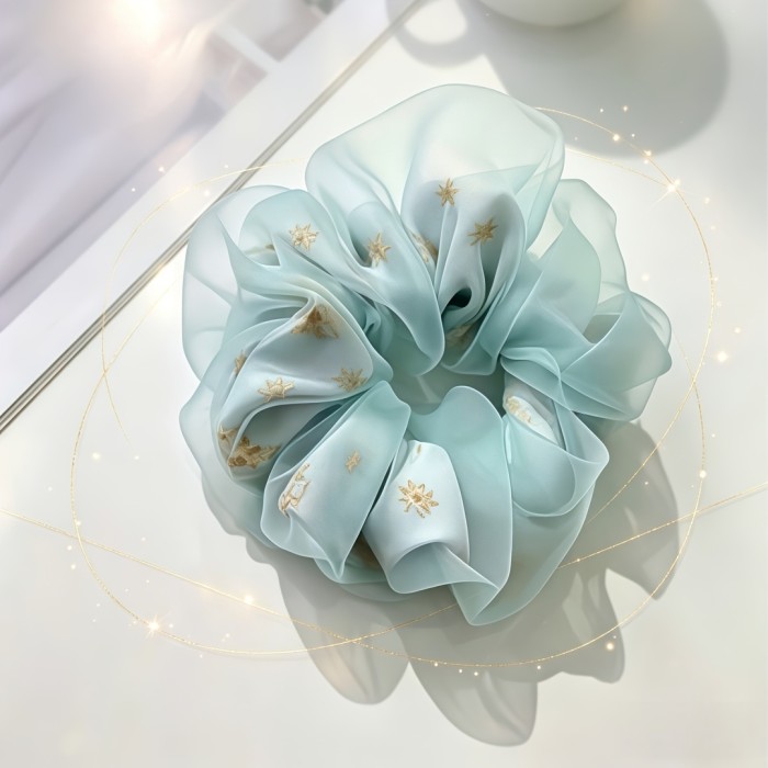 ✨Pastel Floral Organza Scrunchies Elegant Sheer Hair Bands For Bridal And Daily Wear
