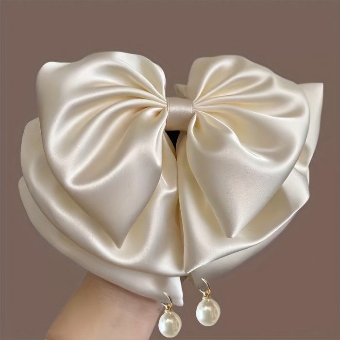 ✨High End Plastic Bead Satin Bow Hair Claw Perfect For Daily Commute And Multi Scene Wear