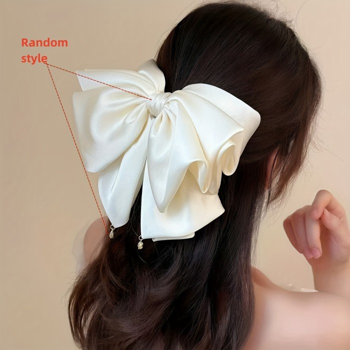 ✨High End Plastic Bead Satin Bow Hair Claw Perfect For Daily Commute And Multi Scene Wear