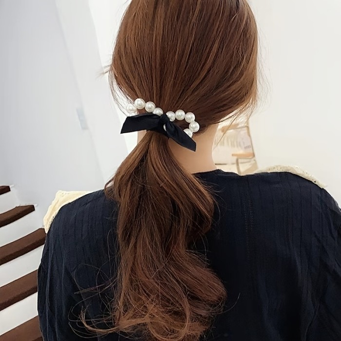 🖤 Black Pearl Bow Headband Set | Romantic Luxury Hair Accessory