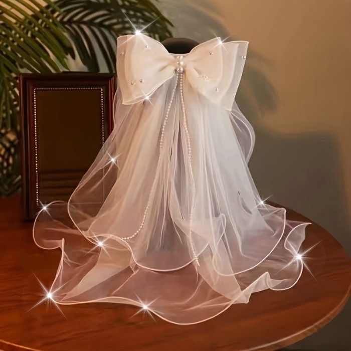 ✨Double Bow Lace Bridal Veil 🤍