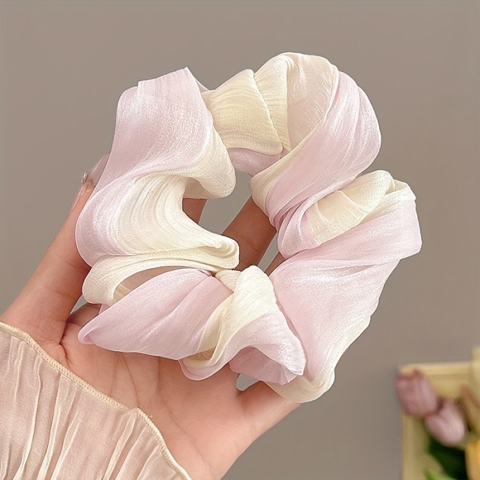 2pcs Iridescent Gradient Mesh Tummy Hair Ties, Gentle Style Temperament High Aesthetic Hair Scrunchies