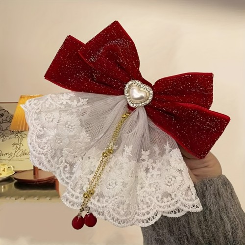 🎀 Elegant Lace Tassel Bow Hair Clip Delicate Decor For Women And Teens Graduation Wear