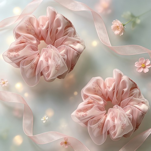 ✨Pastel Floral Organza Scrunchies Elegant Sheer Hair Bands For Bridal And Daily Wear