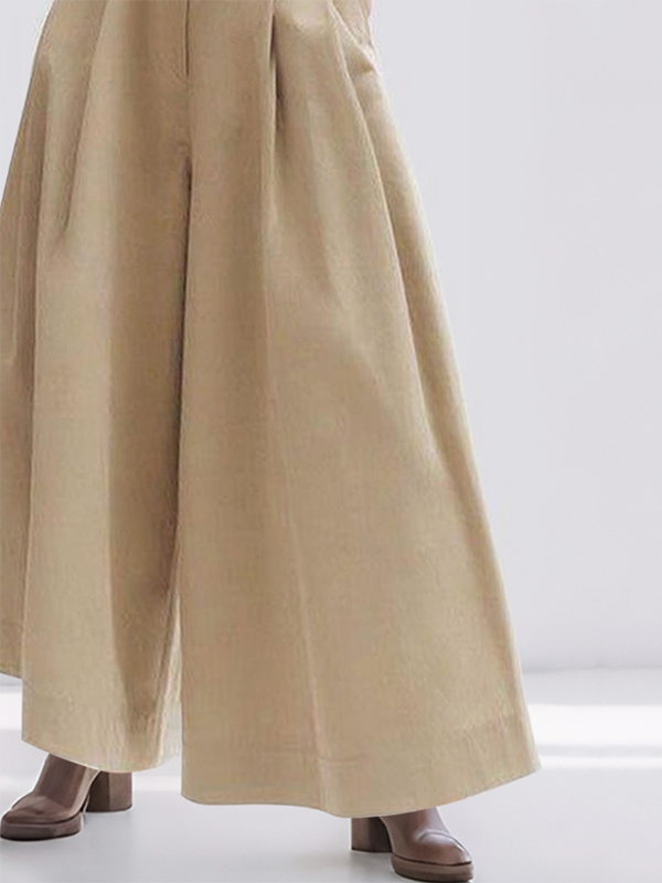 Loose Wide Leg No Belt Solid Color Casual Pants Bottoms Trousers