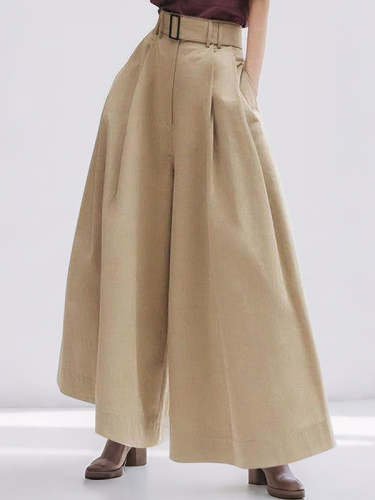 Loose Wide Leg No Belt Solid Color Casual Pants Bottoms Trousers