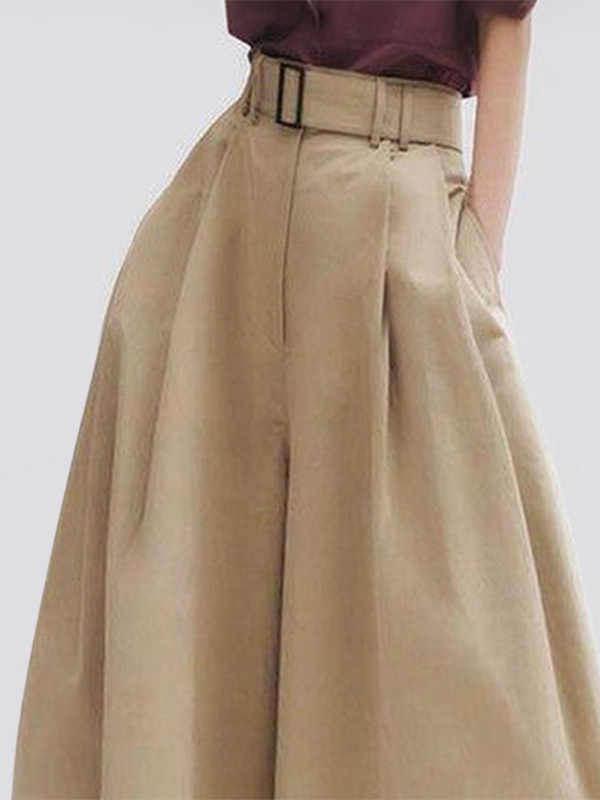 Loose Wide Leg No Belt Solid Color Casual Pants Bottoms Trousers