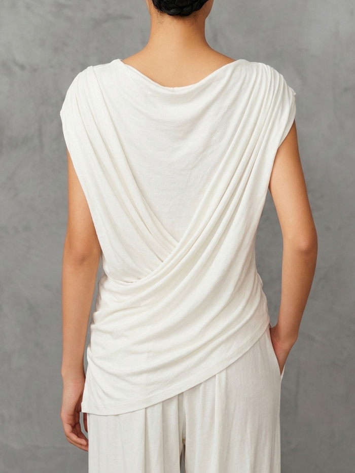 Solid Color Pleated Asymmetric Sleeveless Loose One-Shoulder Blouses&Shirts Tops