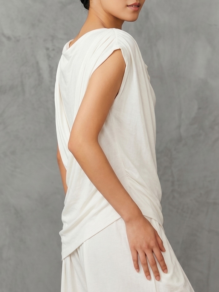 Solid Color Pleated Asymmetric Sleeveless Loose One-Shoulder Blouses&Shirts Tops