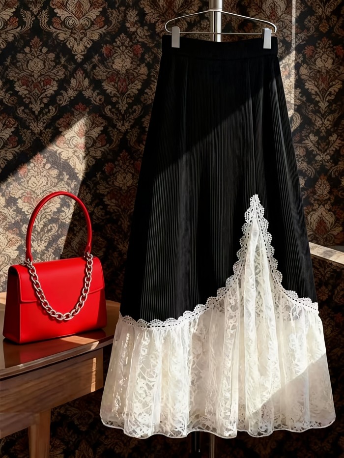 Women'S Velvet Hollow Lace Splicing Skirt