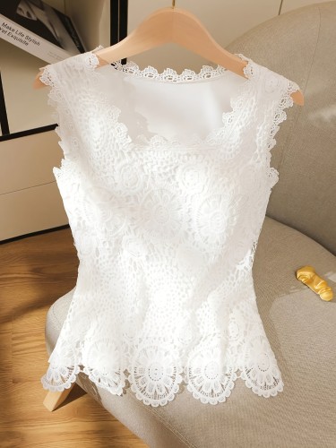 Women's Crochet Lace Vest Top, a Stylish and Sleeveless Top Design