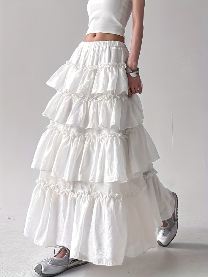 ✨Solid A-Line Ruffle Hem Skirt | Elegant Fall Winter Elastic Waist Outfit