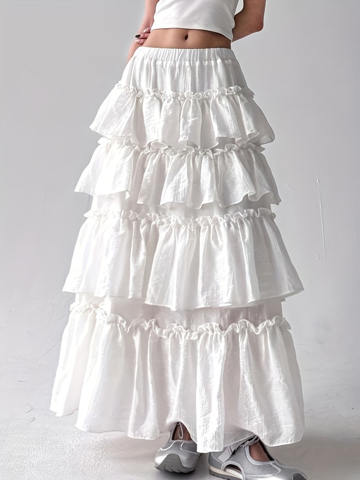 ✨Solid A-Line Ruffle Hem Skirt | Elegant Fall Winter Elastic Waist Outfit