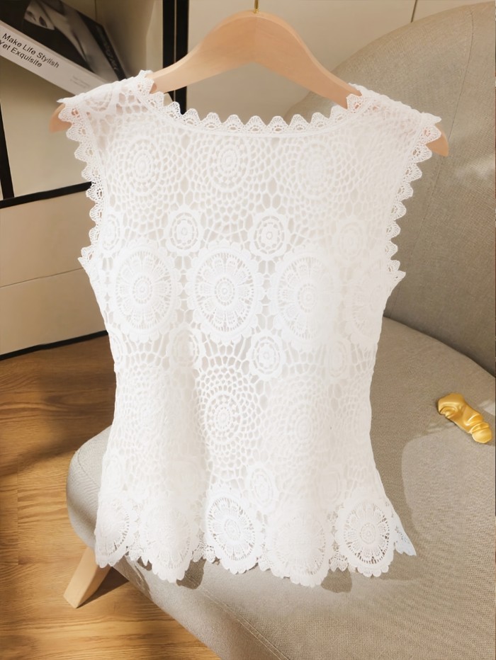 Women's Crochet Lace Vest Top, a Stylish and Sleeveless Top Design