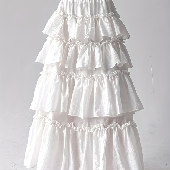 ✨Solid A-Line Ruffle Hem Skirt | Elegant Fall Winter Elastic Waist Outfit