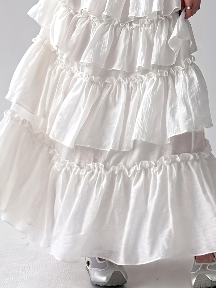 ✨Solid A-Line Ruffle Hem Skirt | Elegant Fall Winter Elastic Waist Outfit