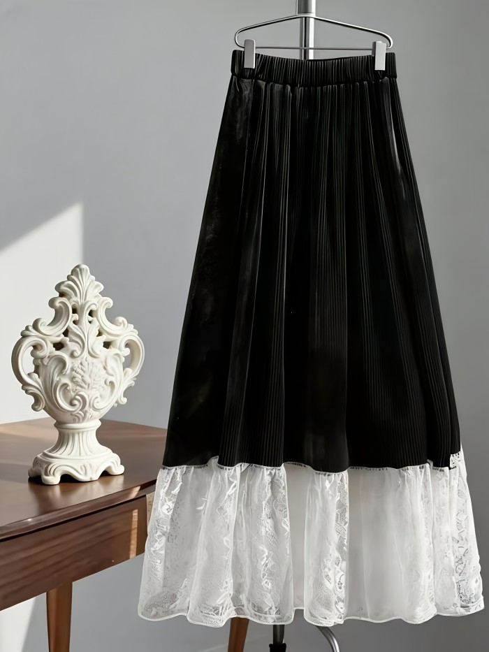 Women'S Velvet Hollow Lace Splicing Skirt