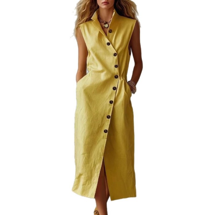 ✨Turn-down Collar Button Sleeveless Dress 🤍
