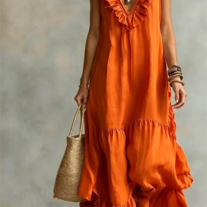 ✨V-Neck Ruffle Swing Summer Dress 🤍