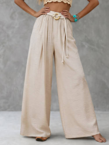 Solid Color Pockets Elasticity Wide Leg Loose Trousers Pants