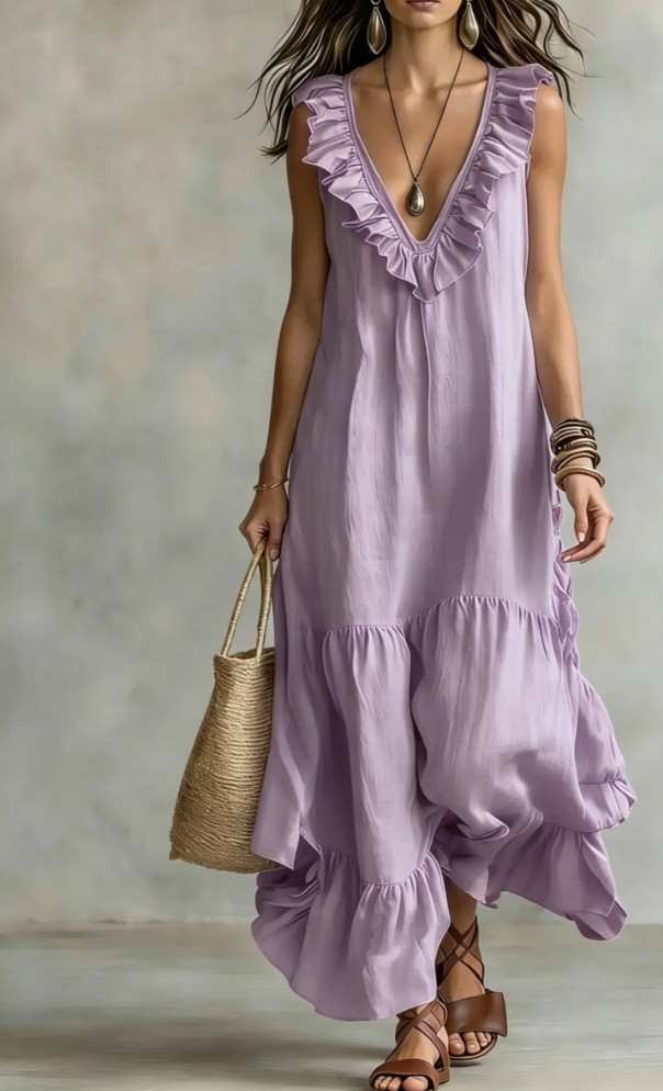 ✨V-Neck Ruffle Swing Summer Dress 🤍