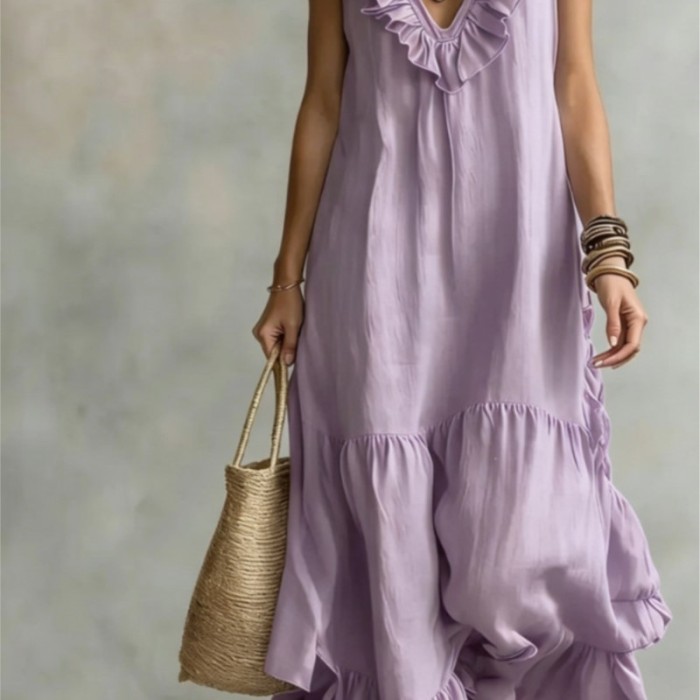 ✨V-Neck Ruffle Swing Summer Dress 🤍
