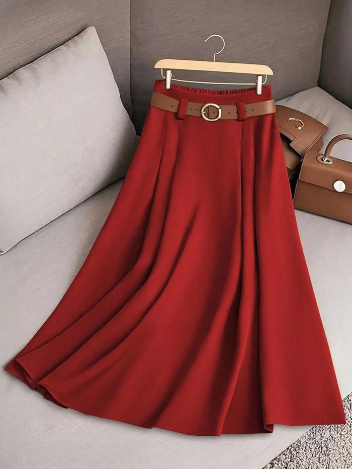 ✨2026 Patchwork Pleated A-Line Mid Skirt 🤍
