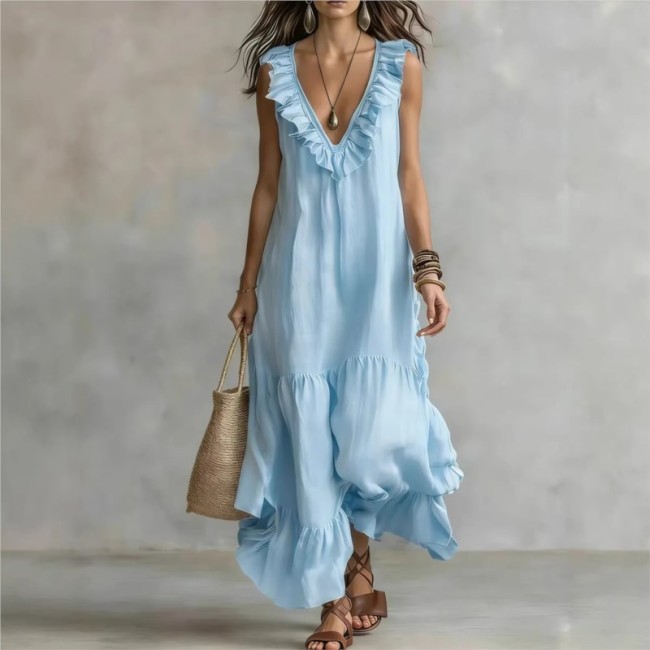 ✨V-Neck Ruffle Swing Summer Dress 🤍