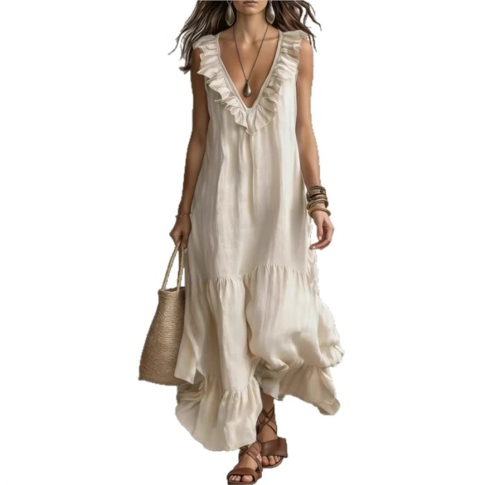 ✨V-Neck Ruffle Swing Summer Dress 🤍