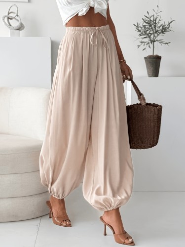 Women'S Vacation Casual Harem Pants, High-Waist Drawstring Loose Balloon Trousers