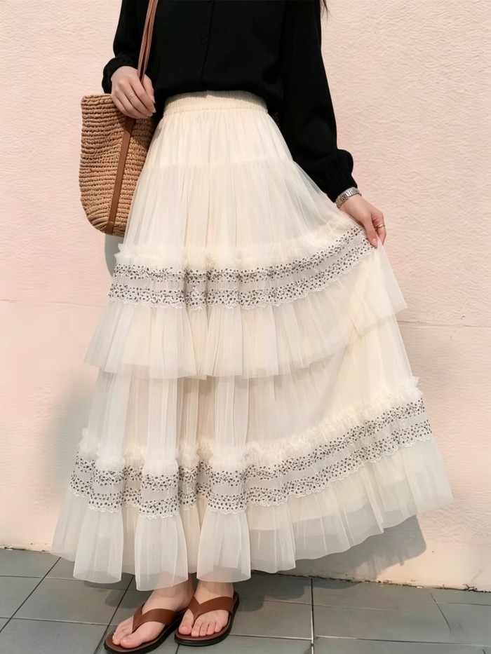 ✨French White Mesh Multi-Layer Cake Skirt 🤍
