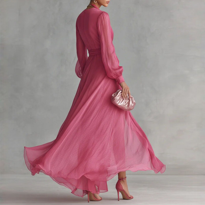 ✨Bohemian Summer Deep V Neck Puff Sleeve High Slit Maxi Dress🌿
