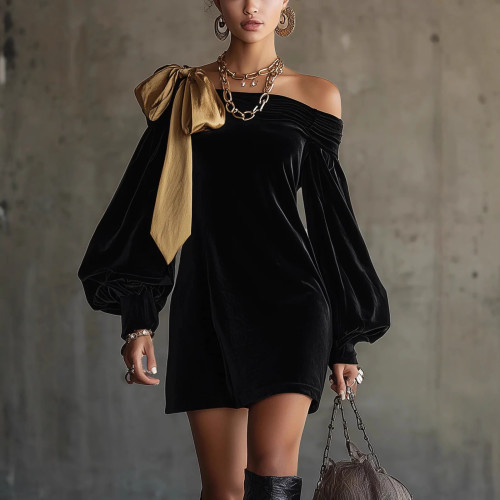 Lantern Sleeve Bow Tie Vintage Elegant Party Dress🍂