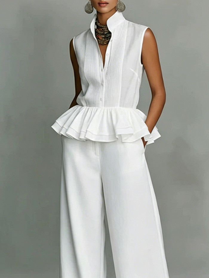 ✨Solid Sleeveless Ruffle Two Piece Set💐