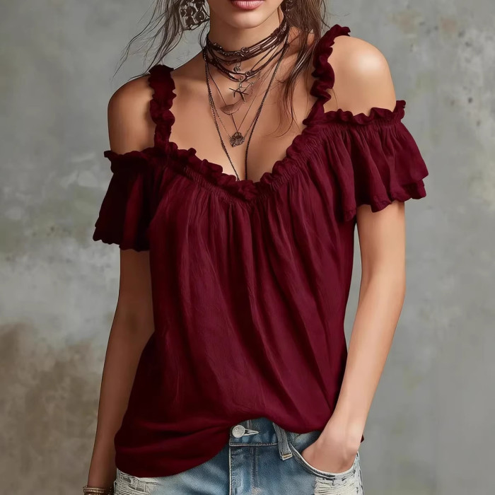V Neck Short Sleeve Elegant Loose Casual Summer Tops💫