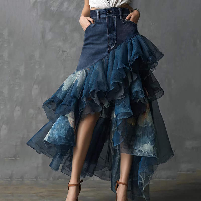 High Waist Asymmetrical Sheer Tulle Layered Skirt💐