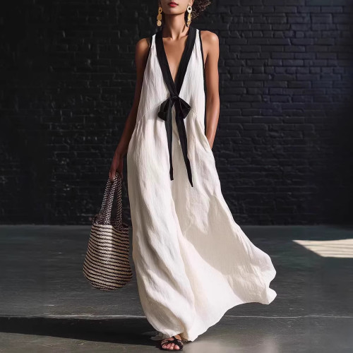 ✨Boho V Neck Lace Up Flowy Maxi Dress🌊