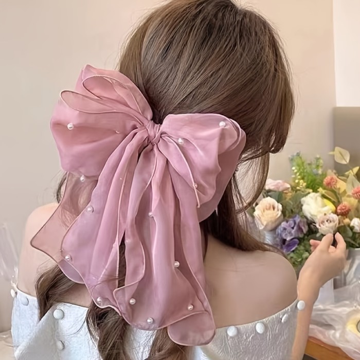Single Lace Bow Hair Clip with Embellishment - Beaded, Floral Design, Suitable for Women and - an Ideal Valentine's Day Gift