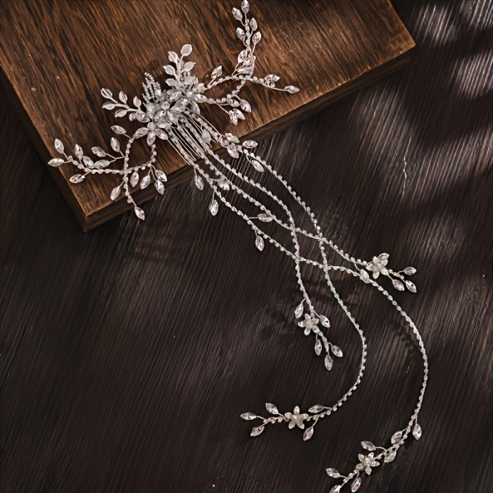 Trendy Hair Comb Hairpin for Women Prom Flower Leaf Long claw chain Hair Comb Bridal Wedding Hair Accessories Jewelry Pin Hair Comb Gift