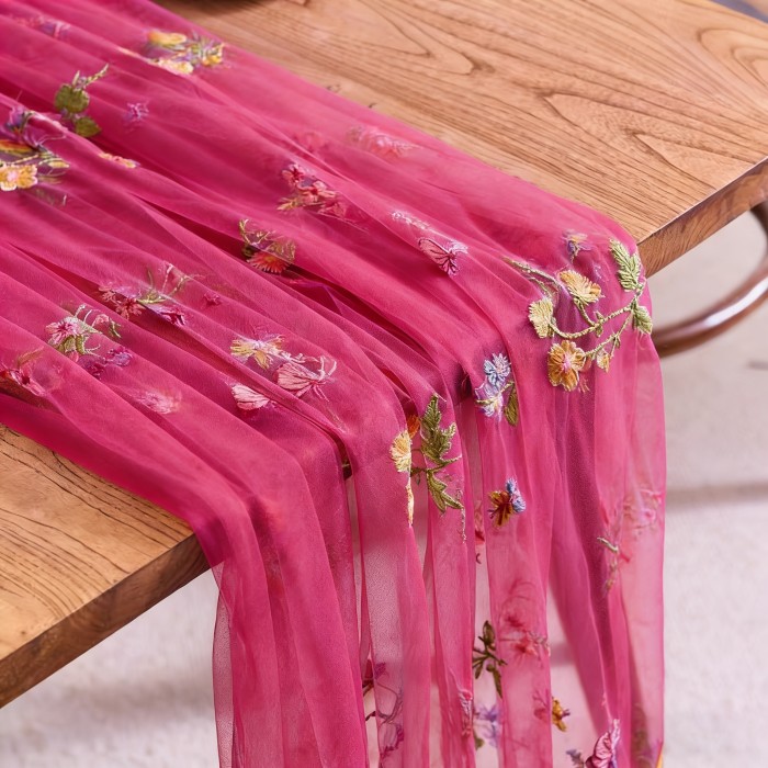 10Ft Floral Garden Tulle Table Runner for Spring, Perfect for Decorating Your Dining Table During Holidays, Weddings, Baby Showers, And Birthdays