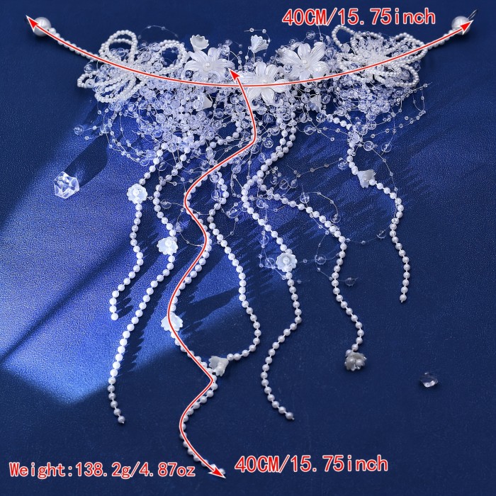 Elegant White Flower Handmade Beaded Tassel Hair Accessory, Suitable for Various Occasions Such As Girlfriend Gatherings And Parties HP741