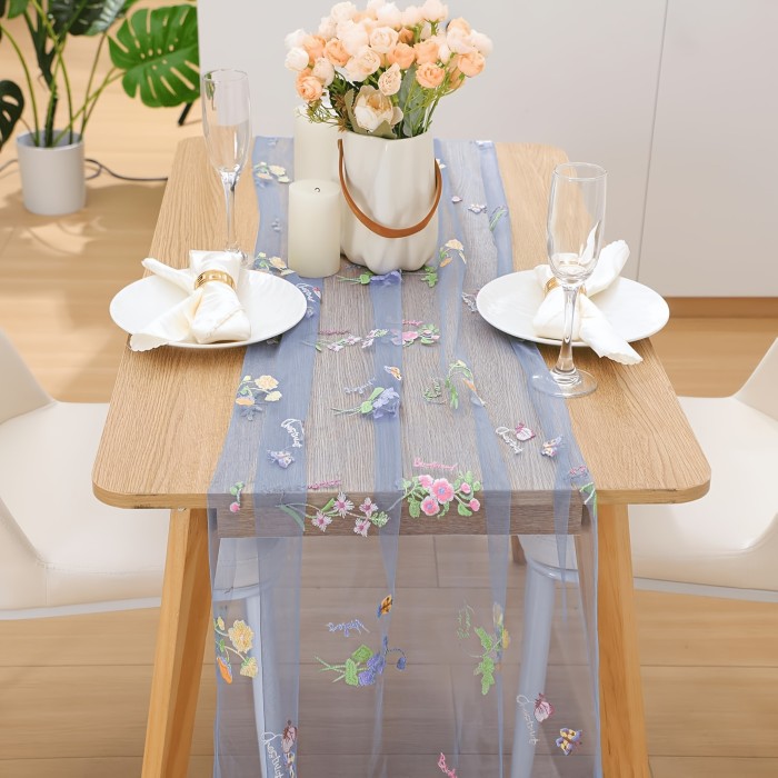 10Ft Floral Garden Tulle Table Runner for Spring, Perfect for Decorating Your Dining Table During Holidays, Weddings, Baby Showers, And Birthdays