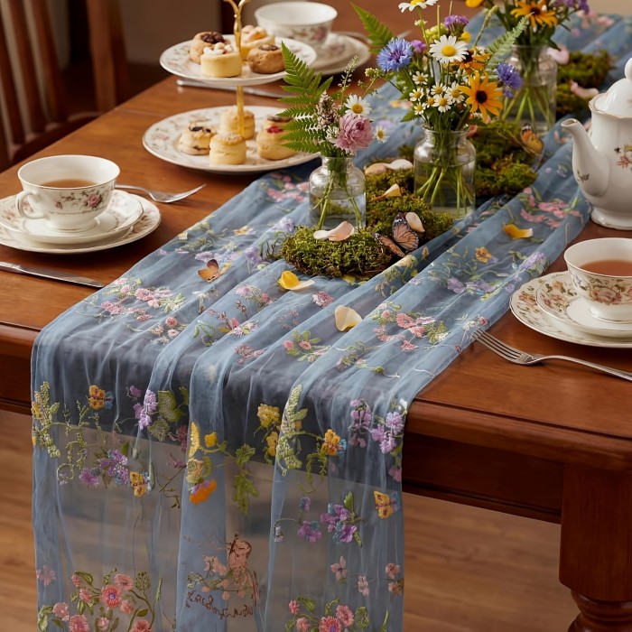10Ft Floral Garden Tulle Table Runner for Spring, Perfect for Decorating Your Dining Table During Holidays, Weddings, Baby Showers, And Birthdays