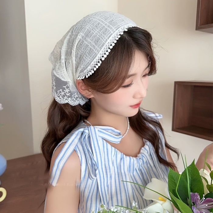 1pc Lace Headband Turban, Country Style Triangle Scarf Hair Cap, Beach Vibe All-Season Fashion Hair Accessory