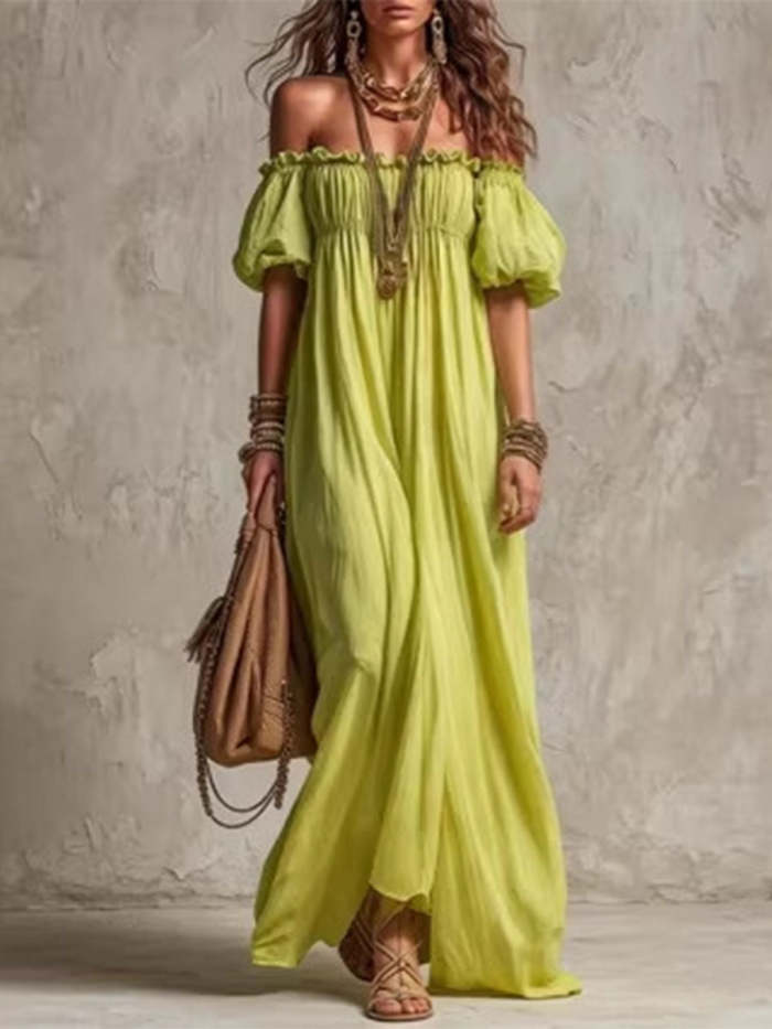 Women's Cotton-linen Casual Loose Off-the-shoulder Dress