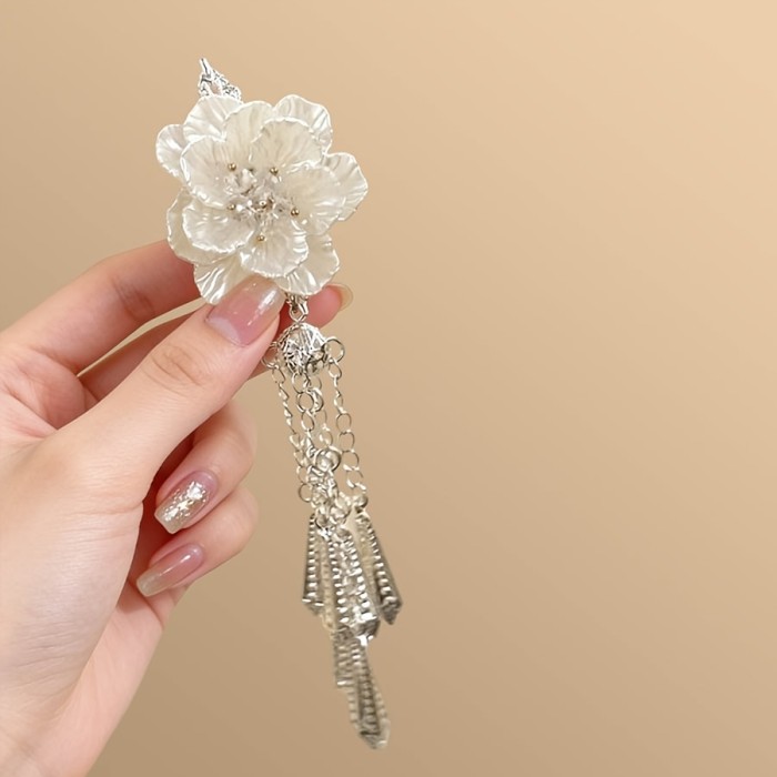 Super White Camellia Tassel New Chinese Style Premium Hair Decoration