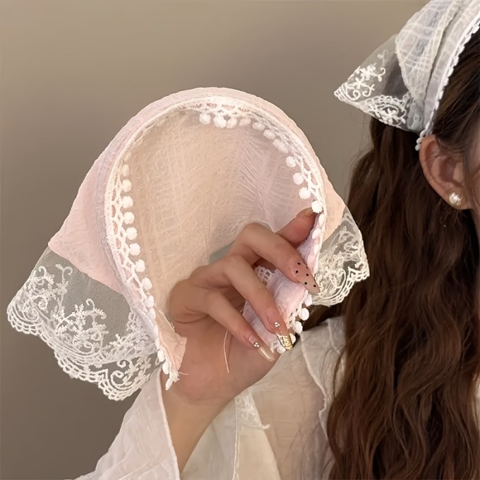 1pc Lace Headband Turban, Country Style Triangle Scarf Hair Cap, Beach Vibe All-Season Fashion Hair Accessory