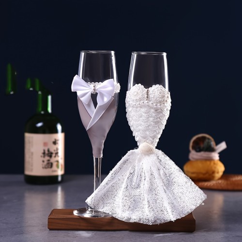 Box of Wedding Gray Chest Dress Pair Glasses Love Romantic Marriage Wine Glass Gift Box
